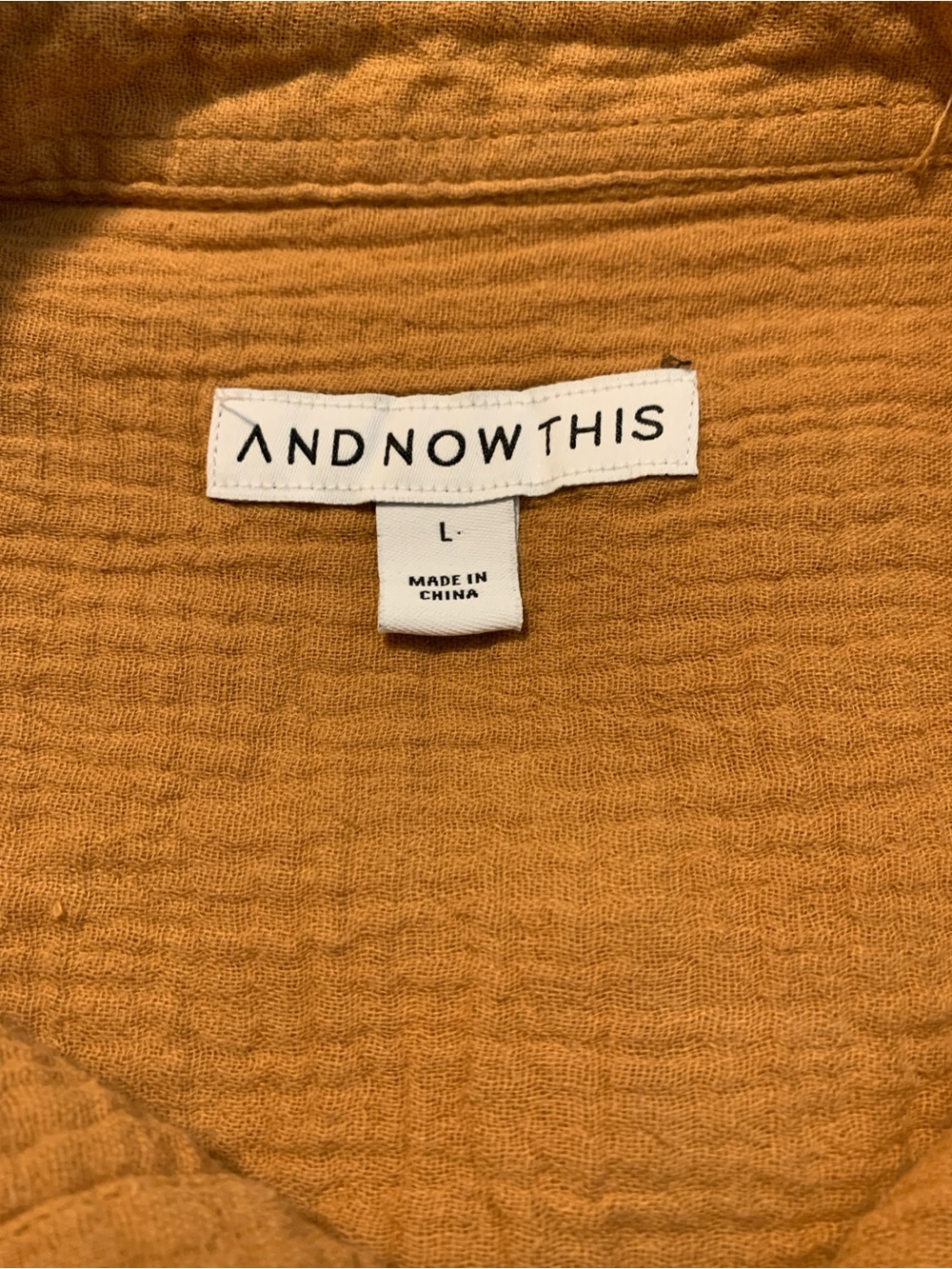 And Now This 100% Cotton Textured Button-Down Shirt in Mustard (Size L) - Picture 3 of 5